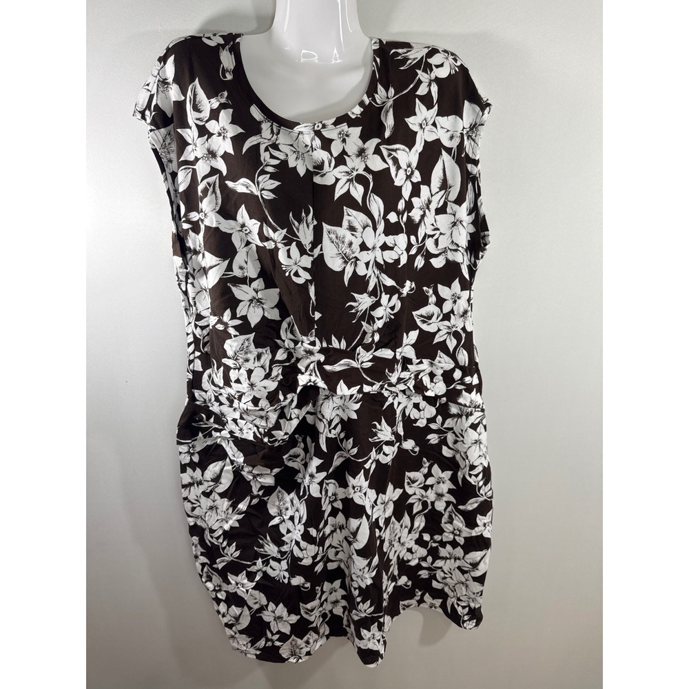 Liz Claiborne Chocolate Brown Cotton 1X Floral Twist Front Sheath Dress NEW